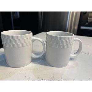 Lot of 2 Pfaltzgraff Laurel‎ Coffee Tea Mug Cup White Checkered Rim Excellent